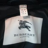 Authentic Burberry London double-breasted pleated jacket in black stretch cotton, pre-owned, gently worn, size US 8