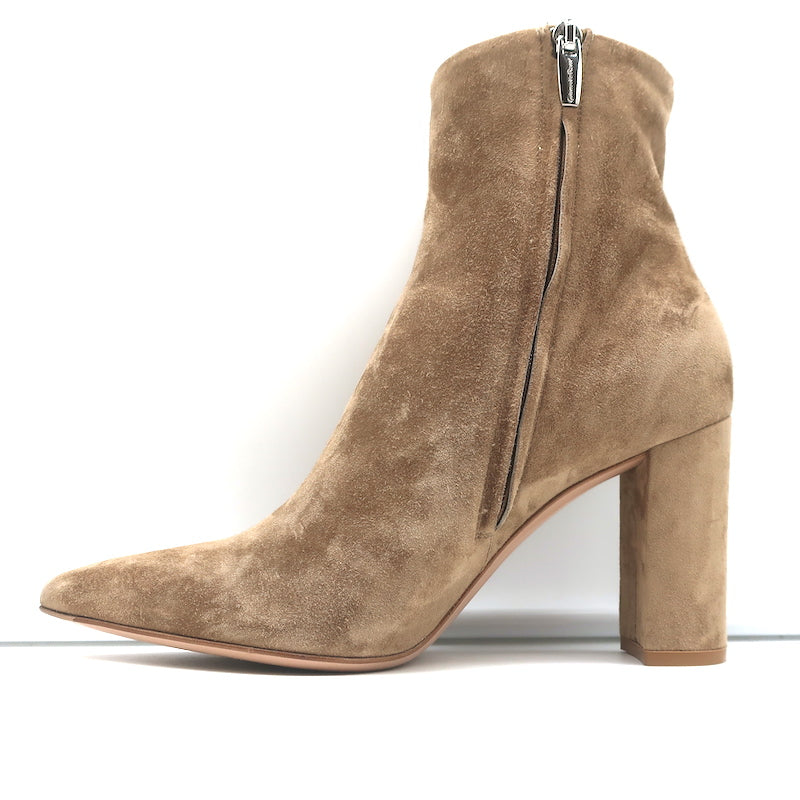 Gianvito Rossi Piper 85 Ankle Boots Tan Suede Size 38.5 Pointed Toe Booties