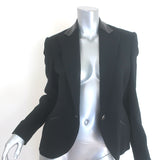 Ralph Lauren Black Label leather-trimmed black blazer in stretch wool crepe, size 6 - authentic pre-owned luxury
