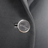 Authentic Ralph Lauren Black Label blazer in black stretch wool crepe with leather trim, size 6, gently pre-owned.