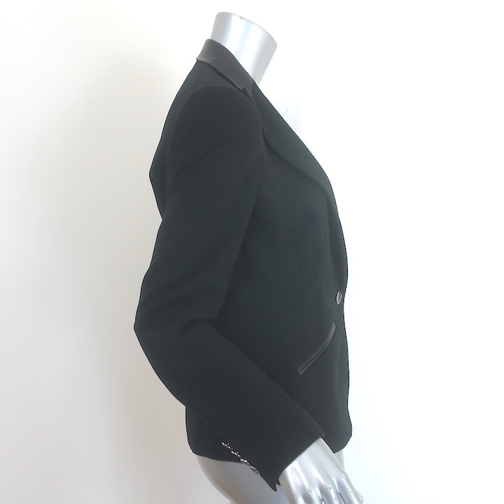 Ralph Lauren Black Label leather-trimmed black blazer in stretch wool-crepe, authentic pre-owned, size 6