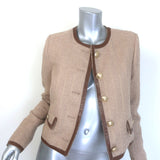 L'Agence Zaya Faux Leather-Trim Collarless Tweed Jacket Beige Size 2 NEW