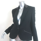 Ralph Lauren Black Label leather-trimmed black blazer in stretch wool crepe, authentic pre-owned, size 6