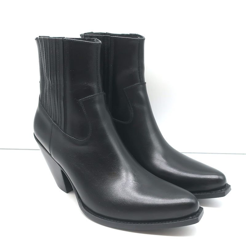 Celine Berlin 80 Cowboy Boots Black Leather Size 38 Pointed Toe 