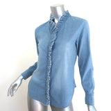 Isabel Marant Etoile Lawendy Ruffle Shirt Blue Chambray Stretch Denim Size 36