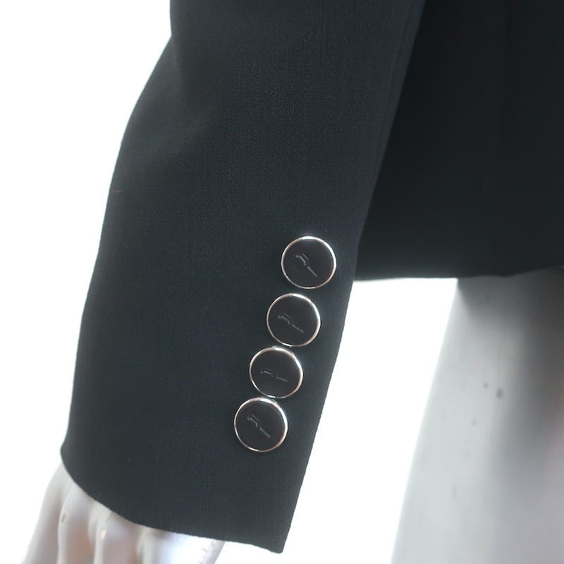Ralph Lauren Black Label leather-trimmed blazer in black stretch wool crepe, authentic pre-owned, size 6
