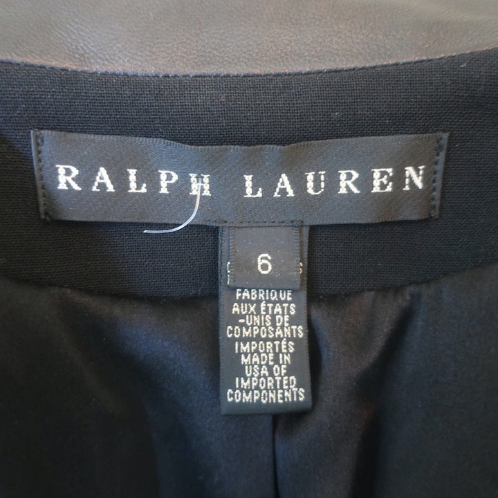 Ralph Lauren Black Label leather-trimmed black stretch wool crepe blazer, authentic pre-owned, size 6