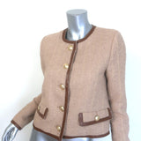 L'Agence Zaya Faux Leather-Trim Collarless Tweed Jacket Beige Size 2 NEW