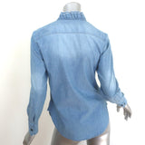 Isabel Marant Etoile Lawendy Ruffle Shirt Blue Chambray Stretch Denim Size 36