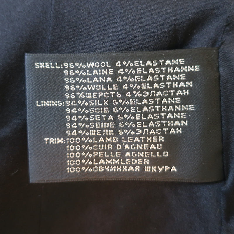 Ralph Lauren Black Label leather-trimmed black stretch wool-crepe blazer, authentic pre-owned, size 6, gently worn.
