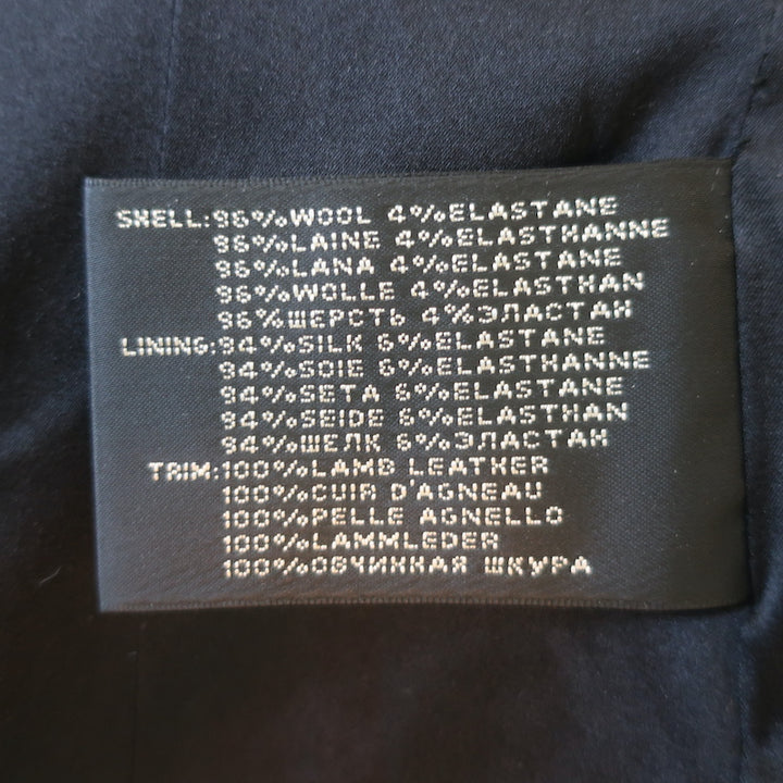 Ralph Lauren Black Label leather-trimmed black stretch wool-crepe blazer, authentic pre-owned, size 6, gently worn.