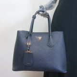 Prada Double Medium Tote Navy Saffiano Leather Shoulder Bag