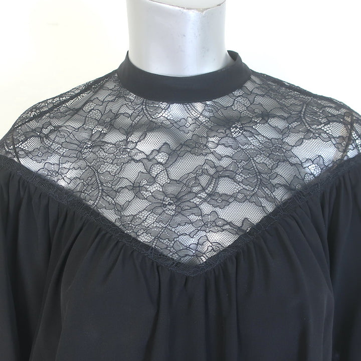 Nili Lotan Lucie Lace-Yoke Blouse Black Silk Size Extra Small NEW