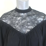 Nili Lotan Lucie Lace-Yoke Blouse Black Silk Size Extra Small NEW