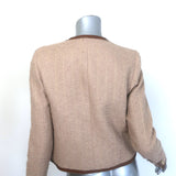 L'Agence Zaya Faux Leather-Trim Collarless Tweed Jacket Beige Size 2 NEW