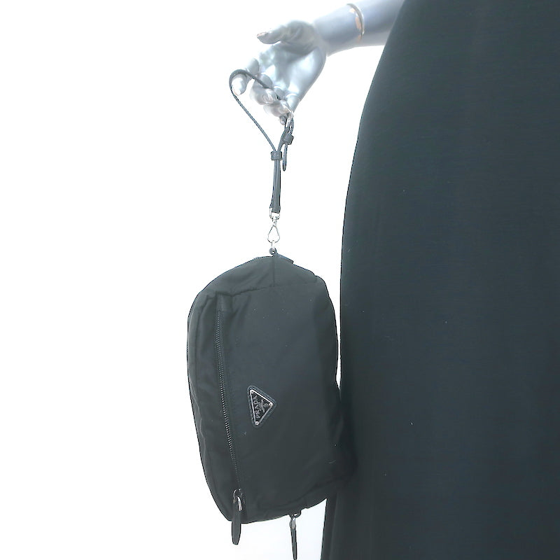 Prada Nylon Wristlet Pouch Black Small Clutch Bag
