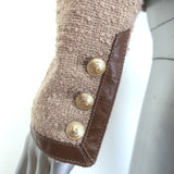 L'Agence Zaya Faux Leather-Trim Collarless Tweed Jacket Beige Size 2 NEW