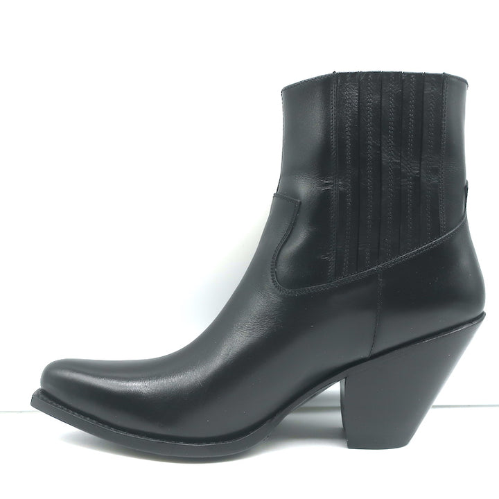 Celine Berlin 80 Cowboy Boots Black Leather Size 38 Pointed Toe Ankle Boots