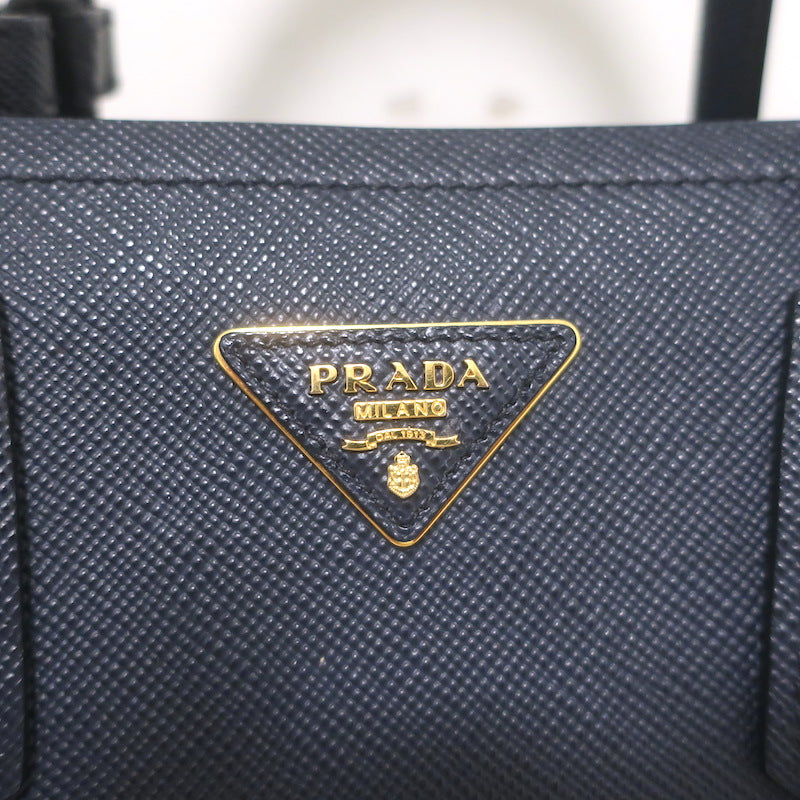 Prada Double Medium Tote Navy Saffiano Leather Shoulder Bag