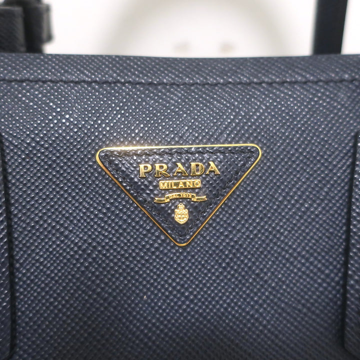 Prada Double Medium Tote Navy Saffiano Leather Shoulder Bag