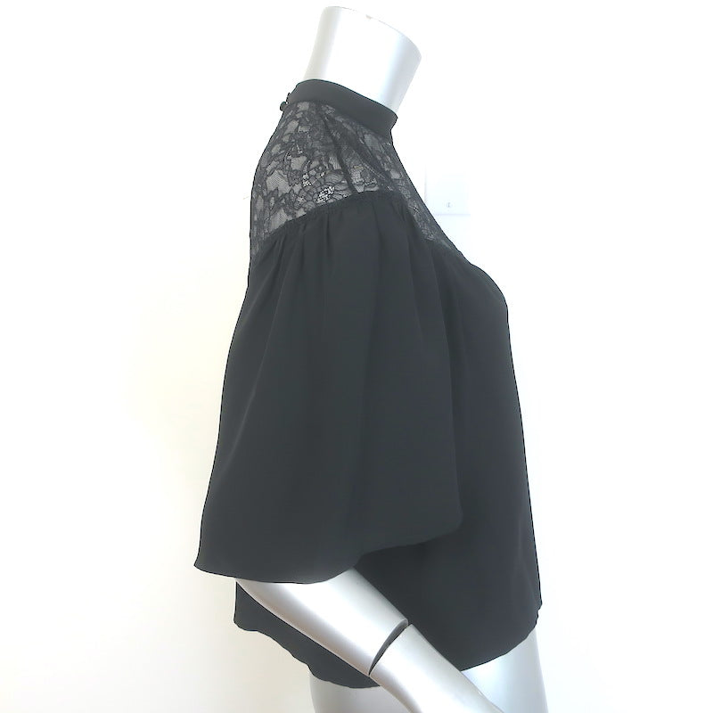 Nili Lotan Lucie Lace-Yoke Blouse Black Silk Size Extra Small NEW