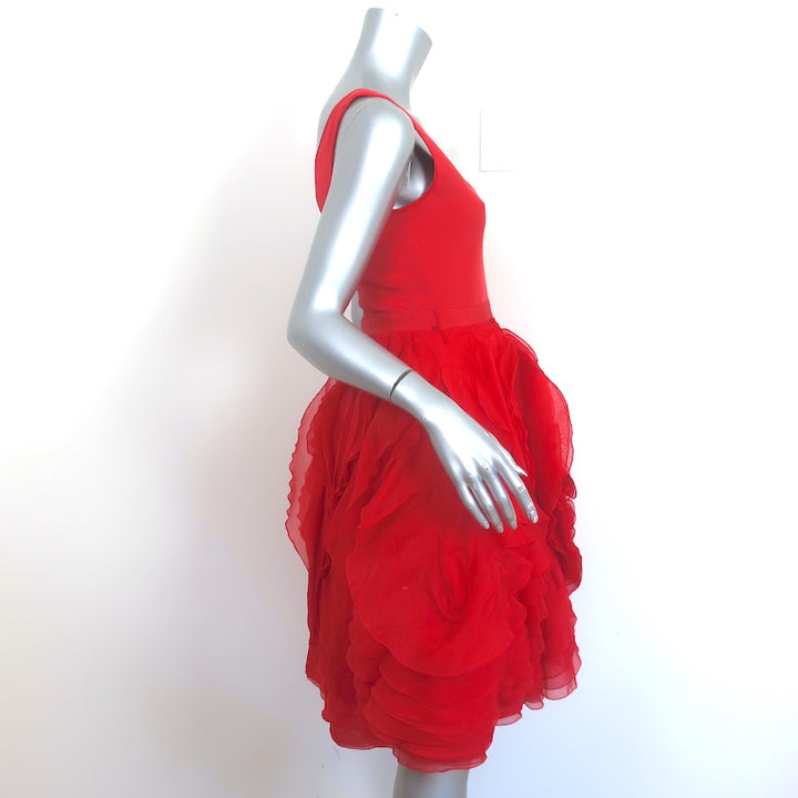Zac Posen Sleeveless Dress Red Stretch Silk &amp; Layered Organza Size 6