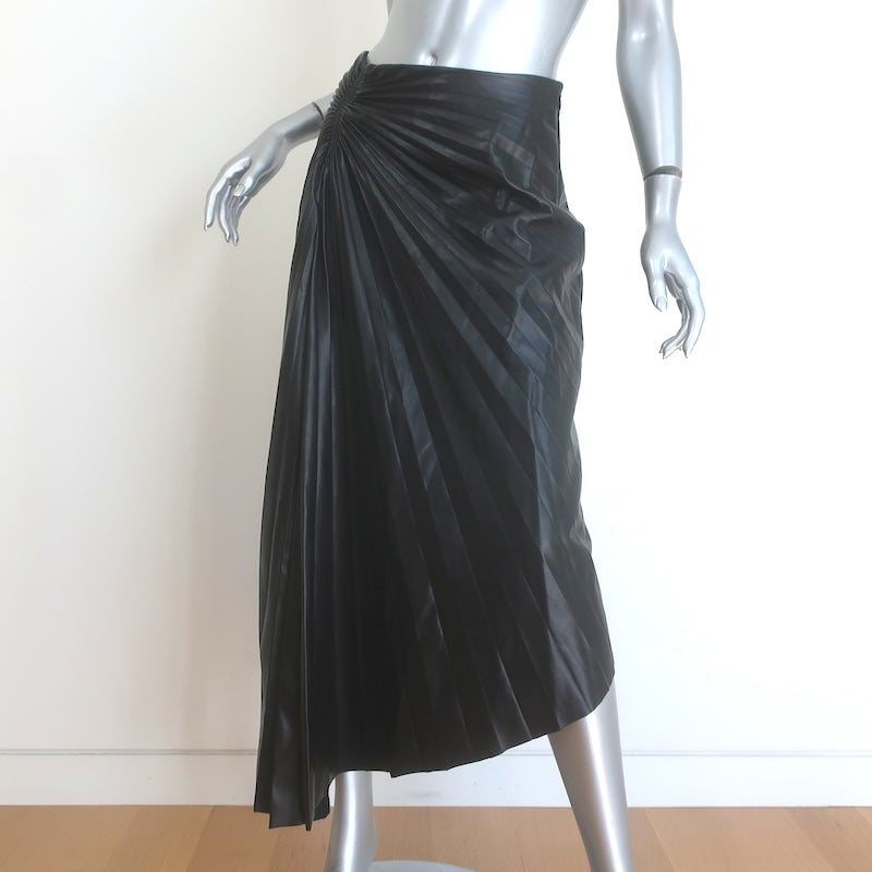 A.L.C. Tracy Pleated Vegan Leather Asymmetric Midi Skirt Black Size 2