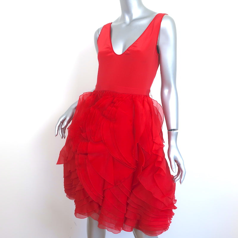 Zac Posen Sleeveless Dress Red Stretch Silk &amp; Layered Organza Size 6