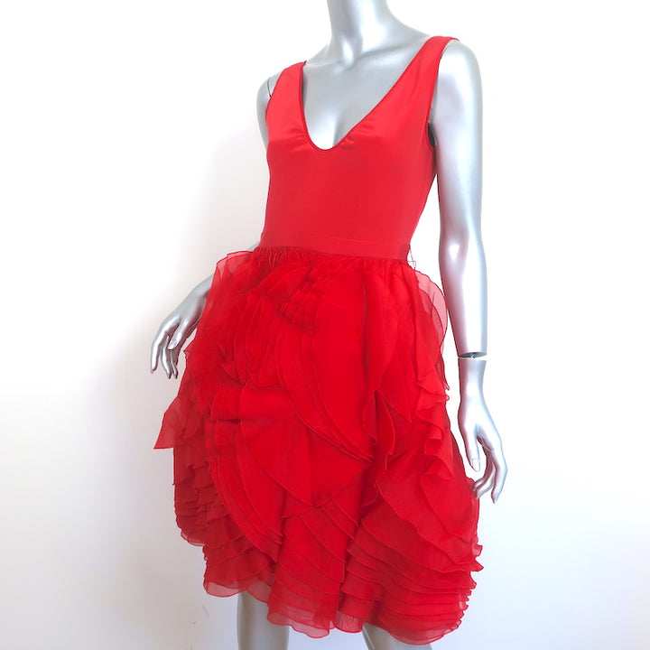 Zac Posen Sleeveless Dress Red Stretch Silk &amp; Layered Organza Size 6
