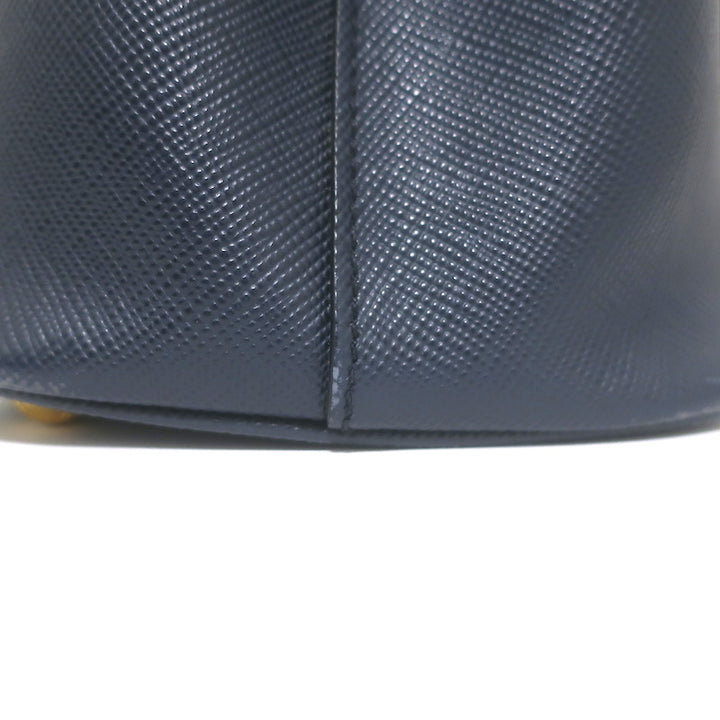 Prada Double Medium Tote Navy Saffiano Leather Shoulder Bag