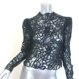 Isabel Marant Neline Guipure Lace Puff Sleeve Blouse Black Cotton Size 34, NEW