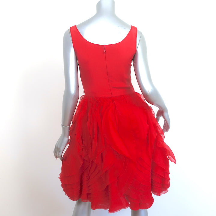 Zac Posen Sleeveless Dress Red Stretch Silk &amp; Layered Organza Size 6