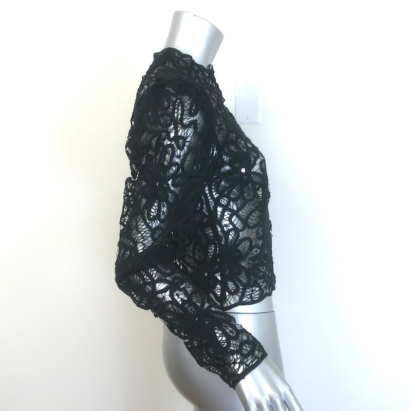 Isabel Marant Neline Guipure Lace Puff Sleeve Blouse Black Cotton Size 34, NEW
