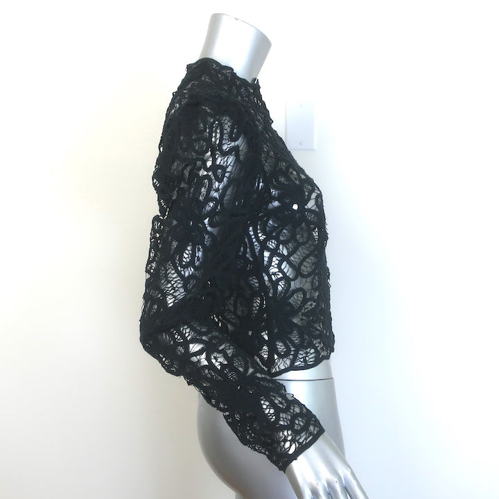 Isabel Marant Neline Guipure Lace Puff Sleeve Blouse Black Cotton Size 34, NEW
