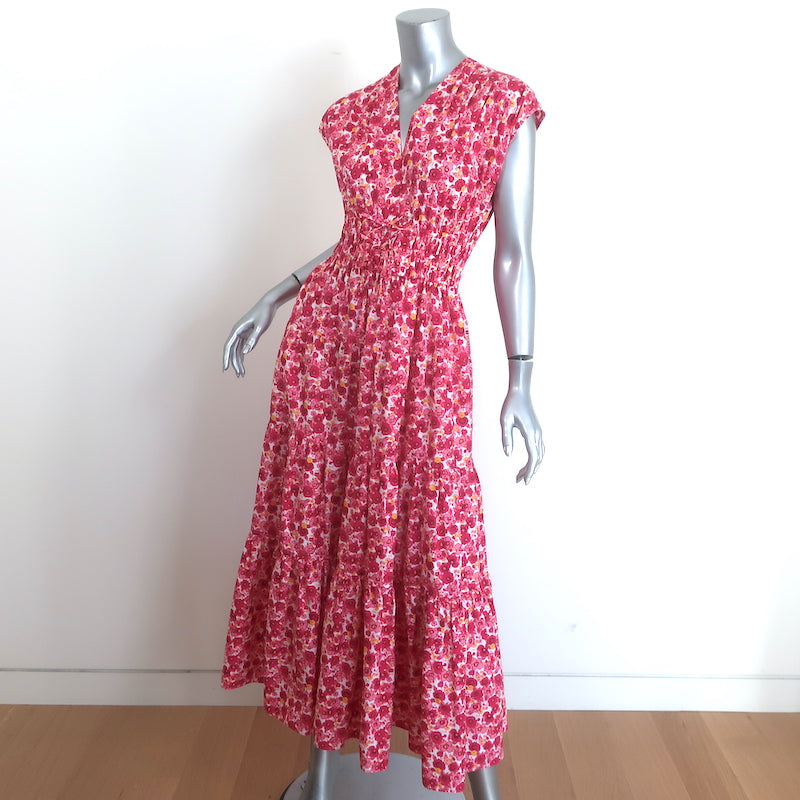 Derek Lam 10 Crosby Fatima Midi Dress Pink Floral Print Stretch Cotton Size 2
