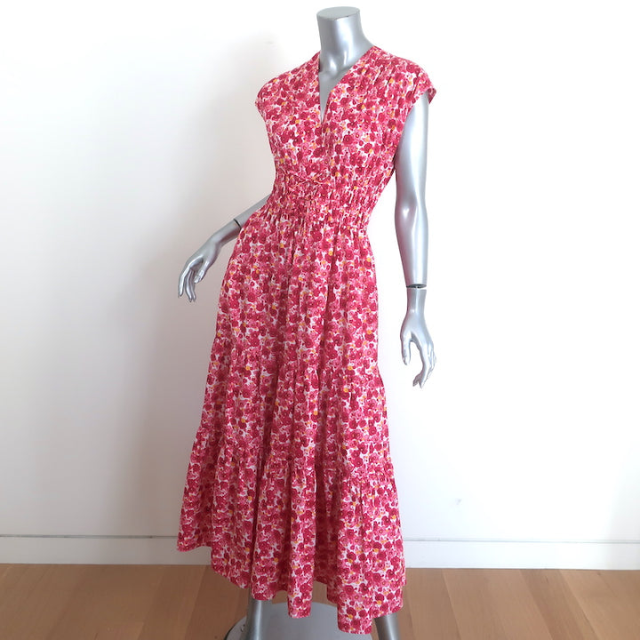 Derek Lam 10 Crosby Fatima Midi Dress Pink Floral Print Stretch Cotton Size 2