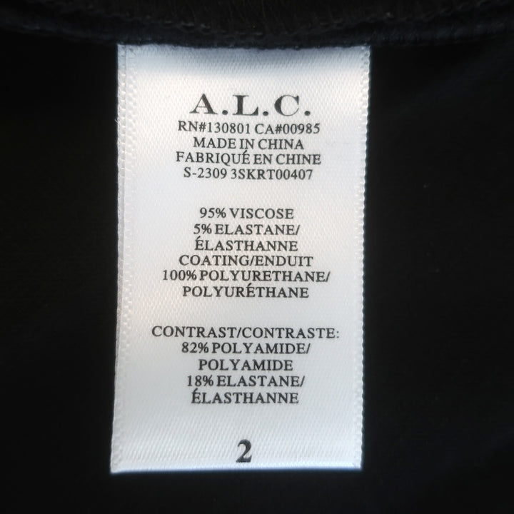 A.L.C. Tracy Pleated Vegan Leather Asymmetric Midi Skirt Black Size 2