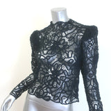 Isabel Marant Neline Guipure Lace Puff Sleeve Blouse Black Cotton Size 34, NEW