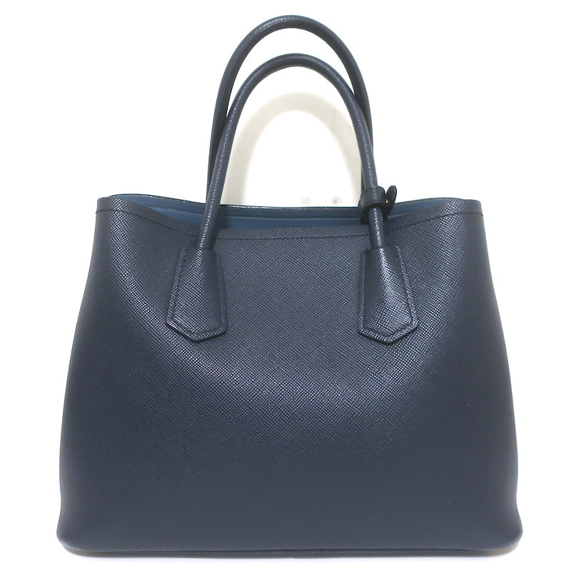 Prada Double Medium Tote Navy Saffiano Leather Shoulder Bag