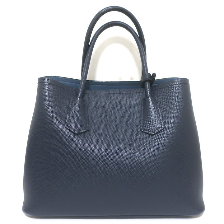Prada Double Medium Tote Navy Saffiano Leather Shoulder Bag