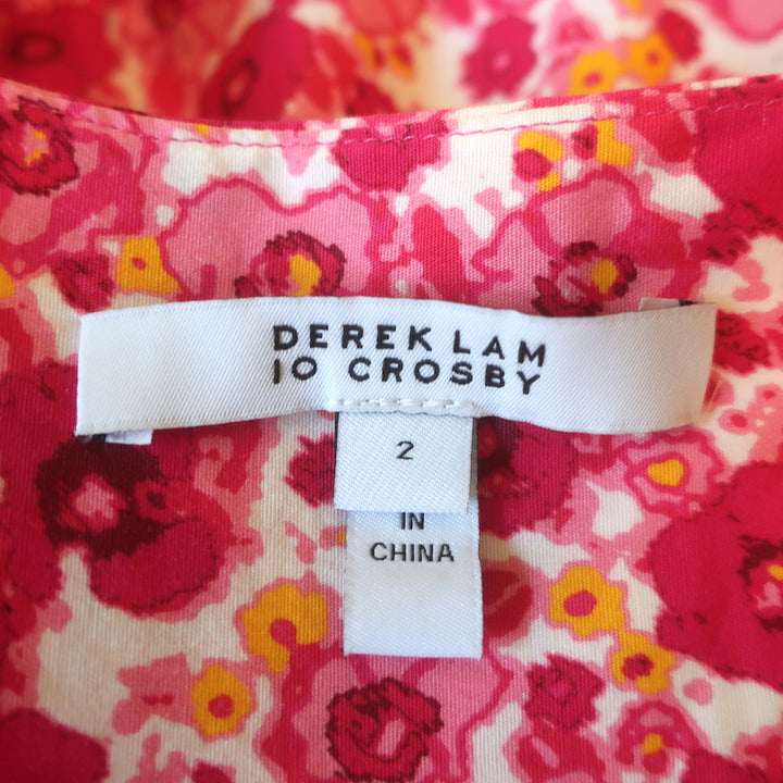 Derek Lam 10 Crosby Fatima Midi Dress Pink Floral Print Stretch Cotton Size 2