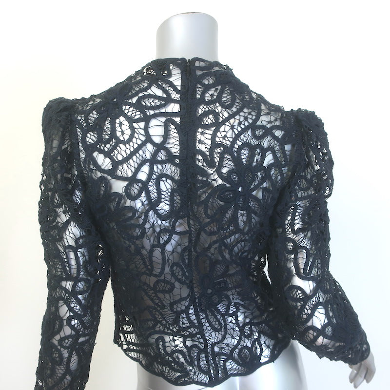 Isabel Marant Neline Guipure Lace Puff Sleeve Blouse Black Cotton Size 34, NEW