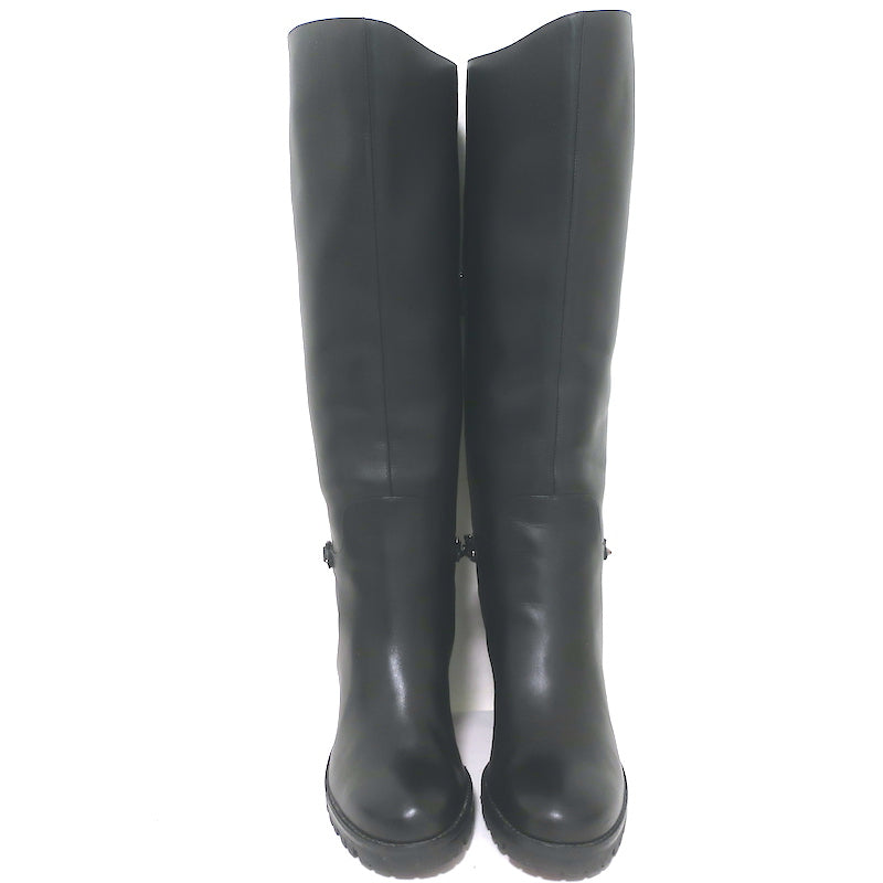 Christian Louboutin Napoleo 70 Knee High Chain Boots Black Leather Size 35