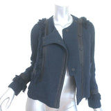 Tory Burch Fringed Tweed Jacket Navy Cotton-Blend Size 2