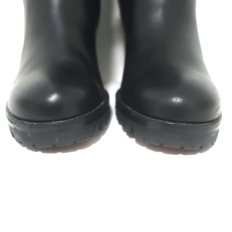 Christian Louboutin Napoleo 70 Knee High Chain Boots Black Leather Size 35