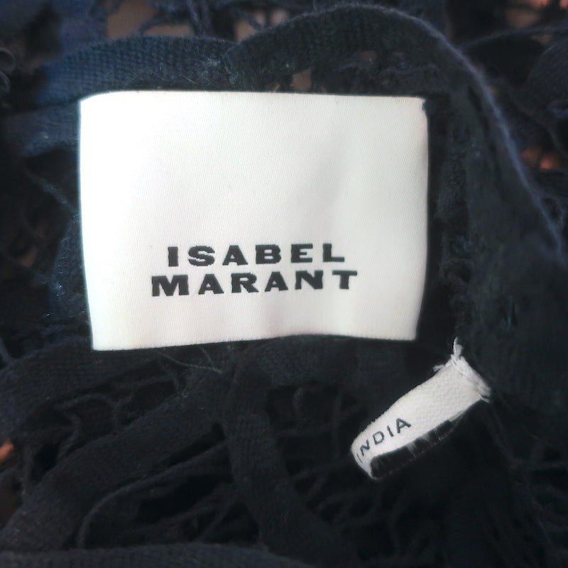 Isabel Marant Neline Guipure Lace Puff Sleeve Blouse Black Cotton Size 34, NEW