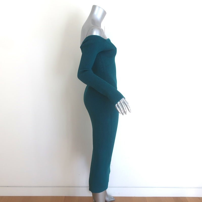 GALVAN Grace Off the Shoulder Midi Dress Peacock Stretch Knit Size Small NEW