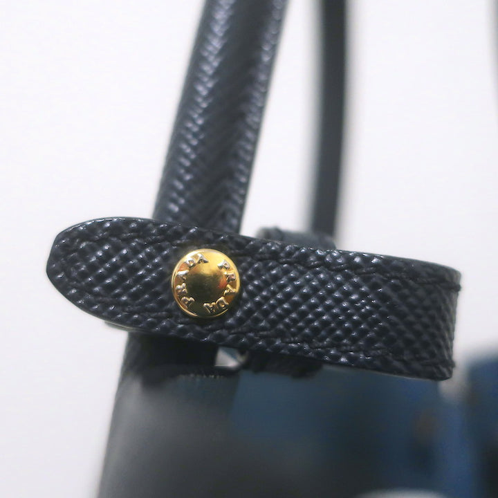 Prada Double Medium Tote Navy Saffiano Leather Shoulder Bag