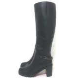 Christian Louboutin Napoleo 70 Knee High Chain Boots Black Leather Size 35