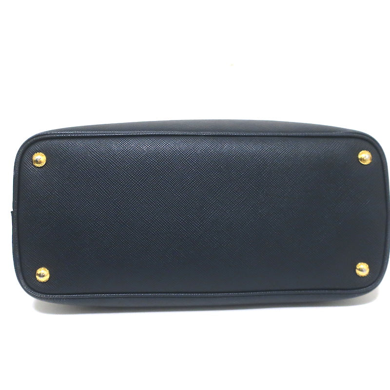 Prada Double Medium Tote Navy Saffiano Leather Shoulder Bag